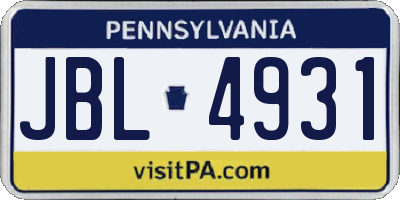 PA license plate JBL4931