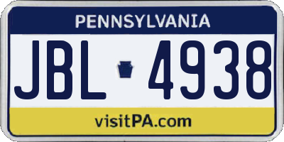 PA license plate JBL4938