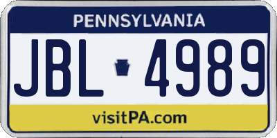 PA license plate JBL4989