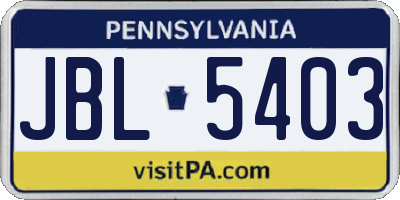 PA license plate JBL5403