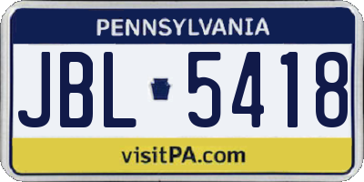 PA license plate JBL5418