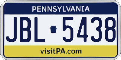 PA license plate JBL5438