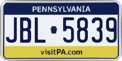 PA license plate JBL5839