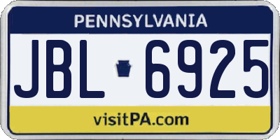 PA license plate JBL6925