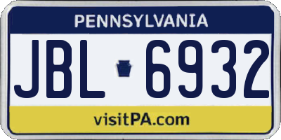 PA license plate JBL6932
