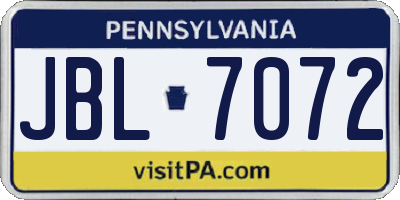 PA license plate JBL7072