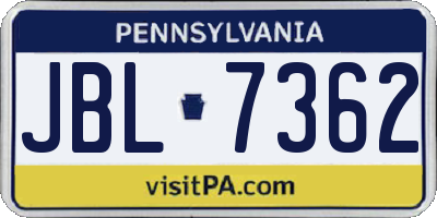 PA license plate JBL7362