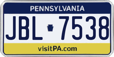 PA license plate JBL7538