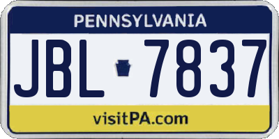 PA license plate JBL7837