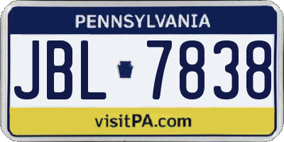 PA license plate JBL7838