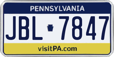 PA license plate JBL7847