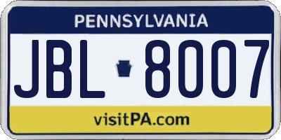 PA license plate JBL8007