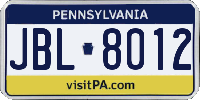 PA license plate JBL8012