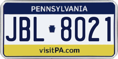 PA license plate JBL8021
