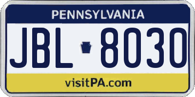 PA license plate JBL8030