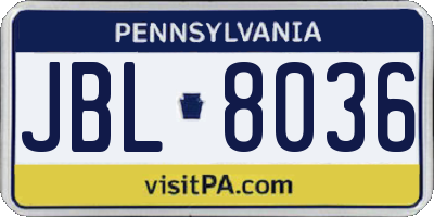 PA license plate JBL8036