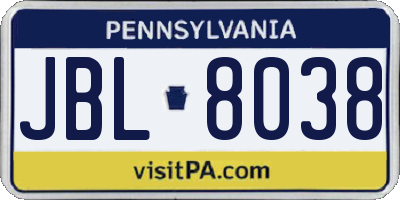 PA license plate JBL8038