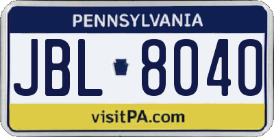 PA license plate JBL8040
