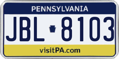 PA license plate JBL8103