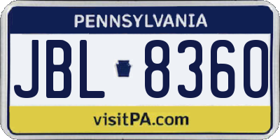 PA license plate JBL8360