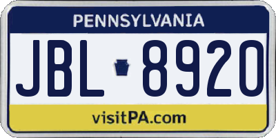 PA license plate JBL8920