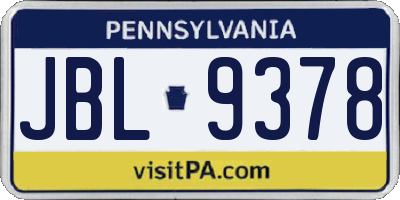 PA license plate JBL9378