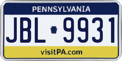 PA license plate JBL9931