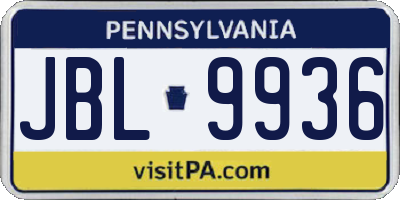 PA license plate JBL9936