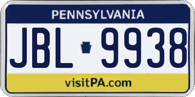 PA license plate JBL9938