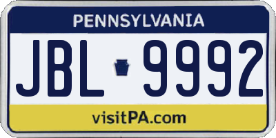 PA license plate JBL9992