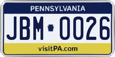 PA license plate JBM0026