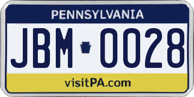 PA license plate JBM0028