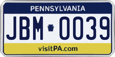 PA license plate JBM0039