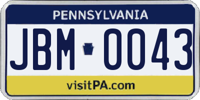 PA license plate JBM0043