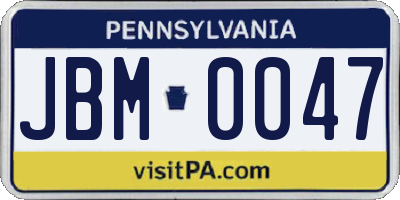 PA license plate JBM0047