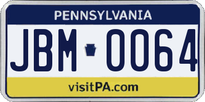 PA license plate JBM0064
