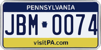 PA license plate JBM0074