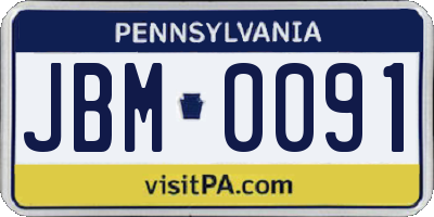 PA license plate JBM0091