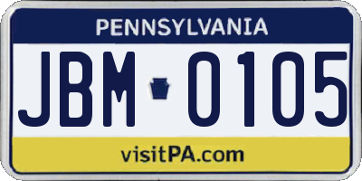 PA license plate JBM0105