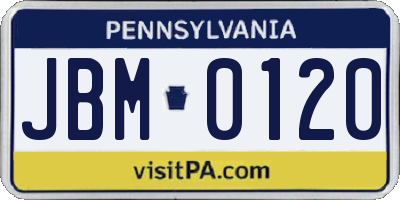 PA license plate JBM0120