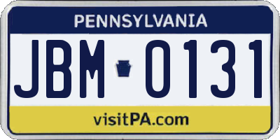 PA license plate JBM0131
