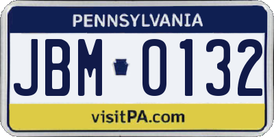 PA license plate JBM0132