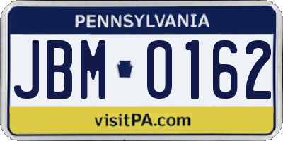 PA license plate JBM0162