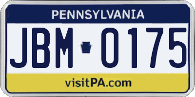 PA license plate JBM0175