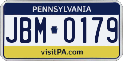 PA license plate JBM0179
