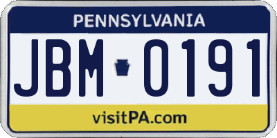 PA license plate JBM0191