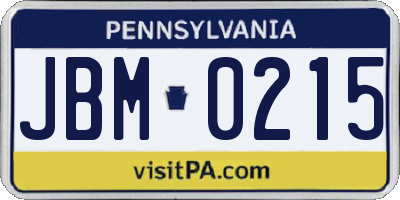 PA license plate JBM0215