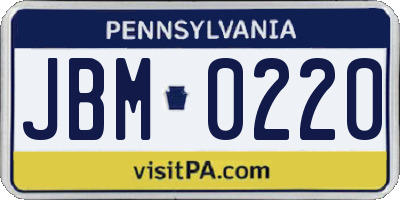 PA license plate JBM0220