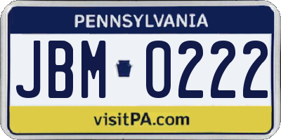 PA license plate JBM0222
