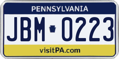 PA license plate JBM0223